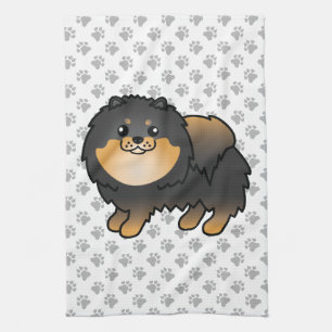 Black and Tan Pomeranian Cute Dog & Paws Theedoek