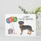 Black and Tan Rottweiler Cartoon Dog - Birthday Kaart (Staand voorkant)