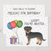 Black and Tan Rottweiler Cartoon Dog - Birthday Kaart (Voorkant / Achterkant)