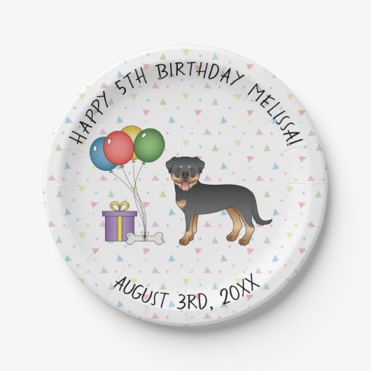 Black and Tan Rottweiler Cartoon Dog - Birthday Papieren Bordje (Voorkant)
