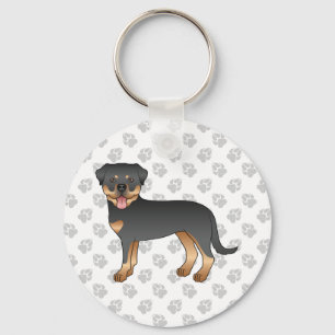 Black and Tan Rottweiler Cute Dog and Paws Sleutelhanger