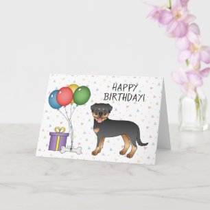 Black and Tan Rottweiler Cute Dog - Happy Birthday Kaart