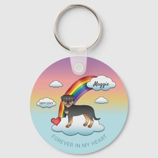 Black and Tan Rottweiler Dog Rainbow Memorial Sleutelhanger (Voorkant)