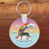 Black and Tan Rottweiler Dog Rainbow Memorial Sleutelhanger (Voorkant)
