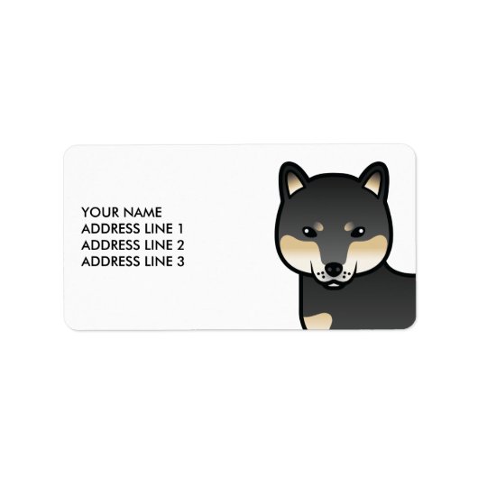 Black and Tan Shiba Inu Cartoon Dog & Custom Text Etiket (Voorkant)