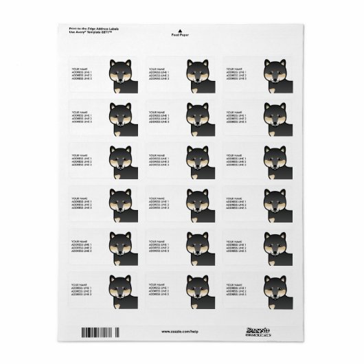 Black and Tan Shiba Inu Cartoon Dog & Custom Text Etiket (Full Sheet)