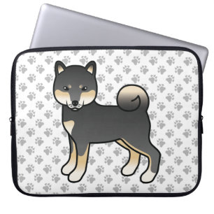 Black and Tan Shiba Inu Cartoon Dog Illustratie Laptop Sleeve