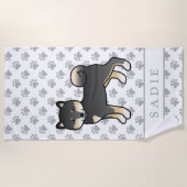 Black and Tan Shiba Inu Cartoon Dog & Name Strandlaken (Voorkant)