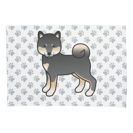 Black and Tan Shiba Inu Cartoon Dog & Paws Kussensloop (Voorkant)