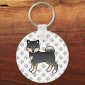 Black and Tan Shiba Inu Cartoon Dog & Paws Sleutelhanger (Voorkant)