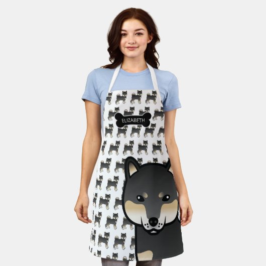 Black and Tan Shiba Inu Cute Cartoon Dog & Name Schort (Gedragen)