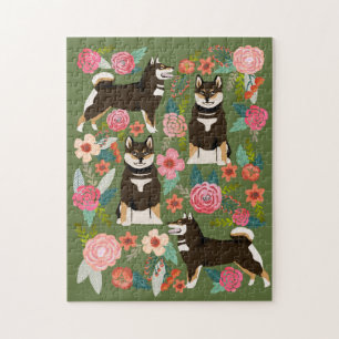 Black and Tan Shiba Inu Florals Legpuzzel