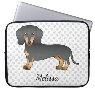 Black and Tan Short Hair Dachshund Cute Dog & Name Laptop Sleeve