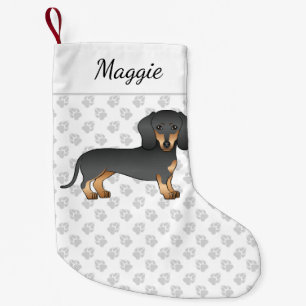 Black and Tan Short Hair Dachshund Dog & Name Kleine Kerstsok