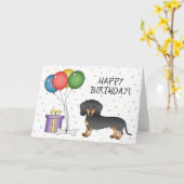 Black and Tan Short Hair Dachshund Happy Birthday Kaart (Gele Bloem)