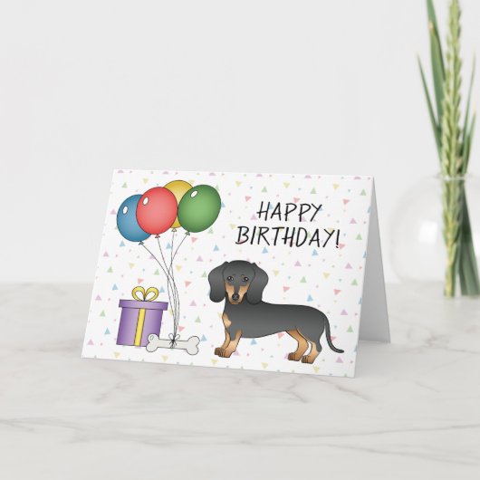 Black and Tan Short Hair Dachshund Happy Birthday Kaart (Voorkant)