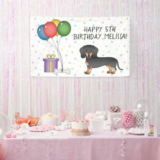 Black and Tan Short Hair Dachshund Happy Birthday Spandoek (Feest)