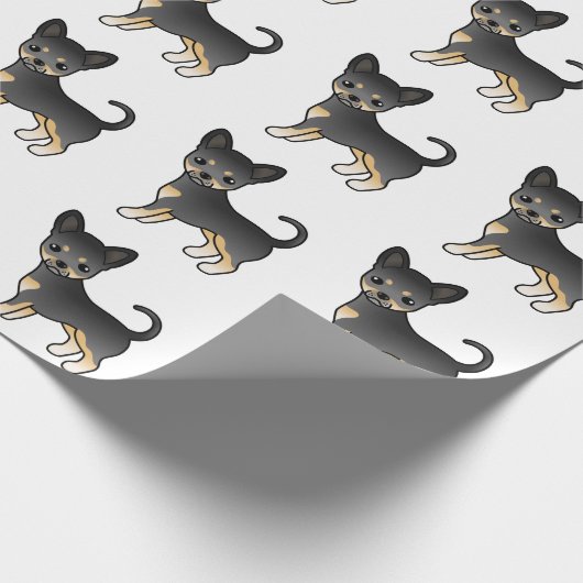 Black and Tan Smooth Coat Chihuahua Dog Pattern Cadeaupapier (Hoek)