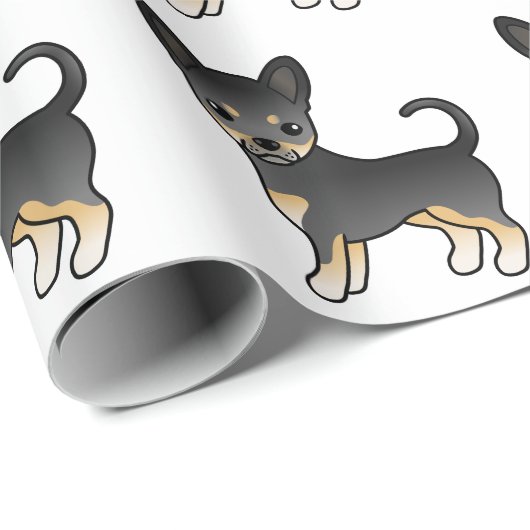 Black and Tan Smooth Coat Chihuahua Dog Pattern Cadeaupapier (Rol Hoek)
