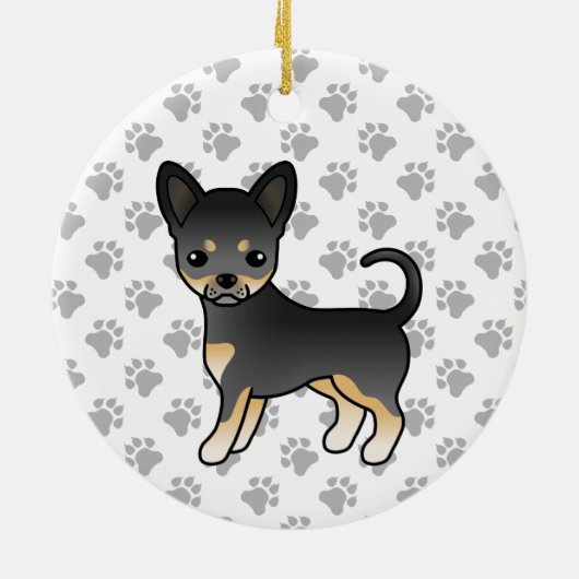 Black and Tan Smooth Coat Chihuahua Dog & Paws Keramisch Ornament (Achterkant)