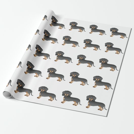 Black and Tan Smooth Coat Dachshund Dog Pattern Cadeaupapier (Uitgerold)