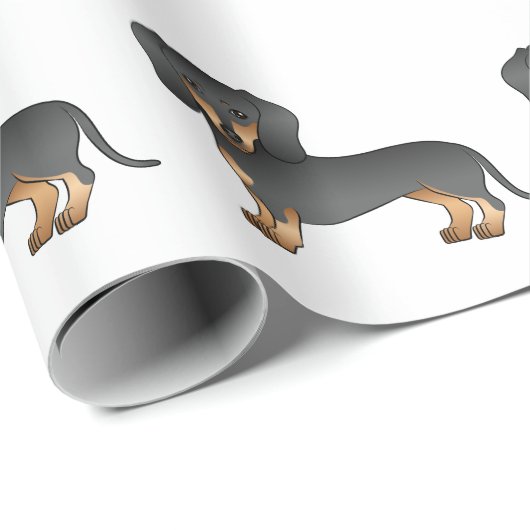 Black and Tan Smooth Coat Dachshund Dog Pattern Cadeaupapier (Rol Hoek)