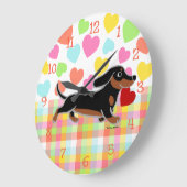 Black and Tan Smooth Dachshund Running Heart Grote Klok (Hoek)