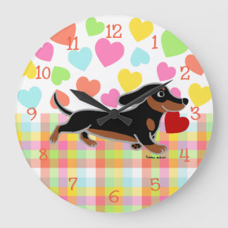 Black and Tan Smooth Dachshund Running Heart Grote Klok