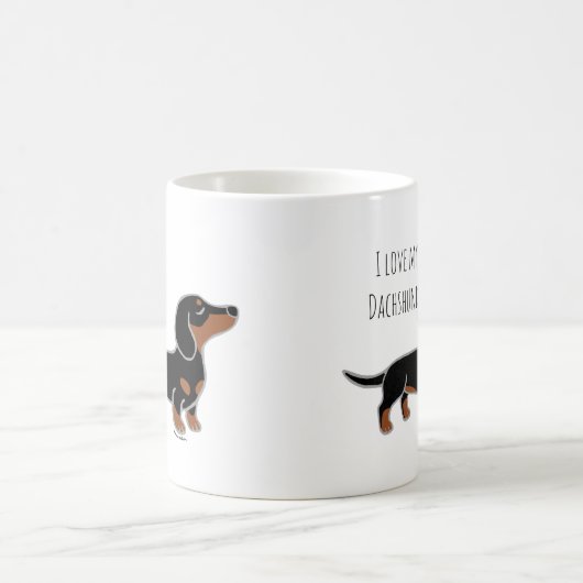 Black and Tan Smooth Posing Dachshund Koffiemok (Center)