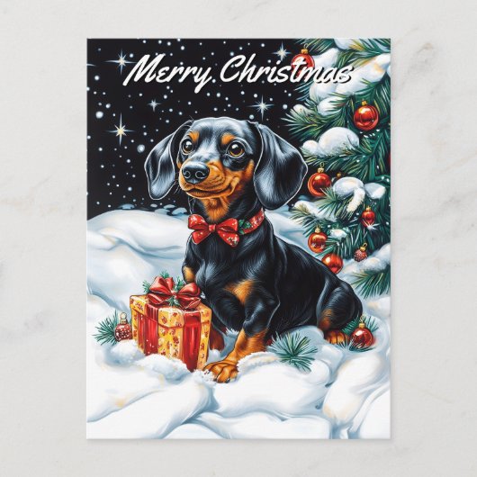 Black and Tan Tachshund Kerstmis Feestdagenkaart (Voorkant)