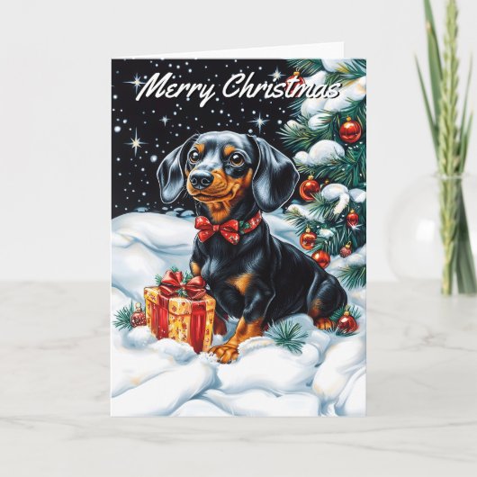 Black and Tan Tachshund Kerstmis Kaart (Voorkant)