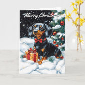 Black and Tan Tachshund Kerstmis Kaart (Gele Bloem)