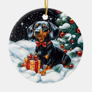 Black and Tan Tachshund Kerstmis Keramisch Ornament