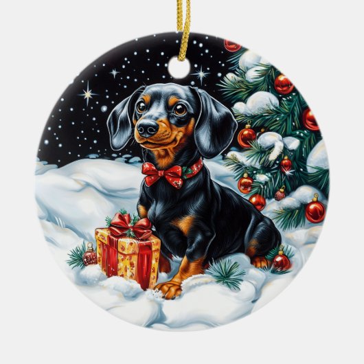 Black and Tan Tachshund Kerstmis Keramisch Ornament (Voorkant)