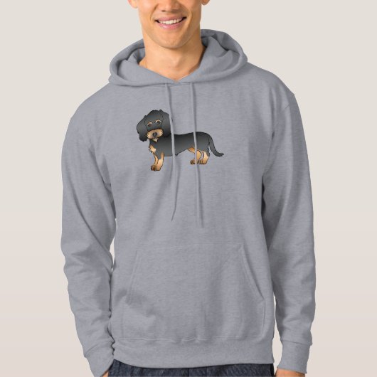 Black and Tan Wire Haire Dachshund Cartoon Dog Hoodie (Voorkant)