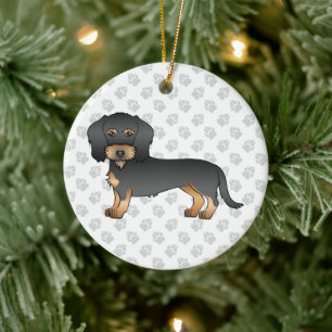 Black and Tan Wire Haire Dachshund Cartoon Dog Keramisch Ornament