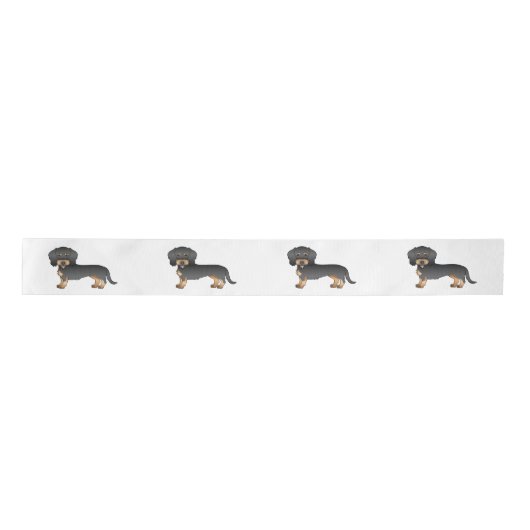 Black and Tan Wire Haire Dachshund Cartoon Dog Satijnen Lint (Voorkant)