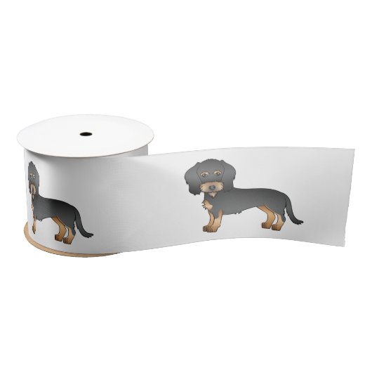 Black and Tan Wire Haire Dachshund Cartoon Dog Satijnen Lint (Spoel)