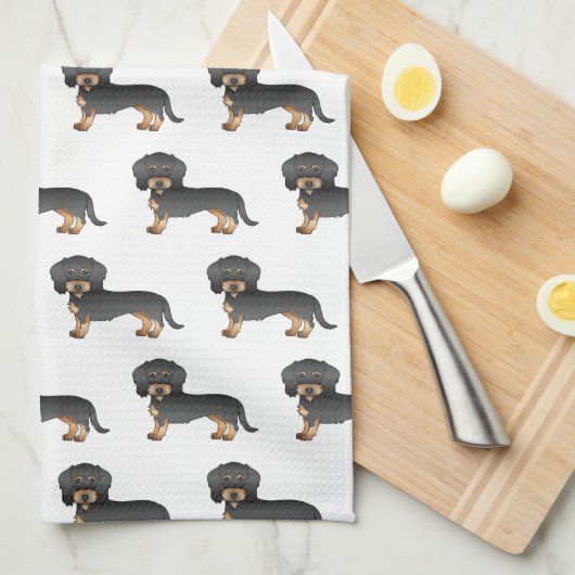 Black and Tan Wire Haire Dachshund Dog Patroon Theedoek (Quarter Fold)
