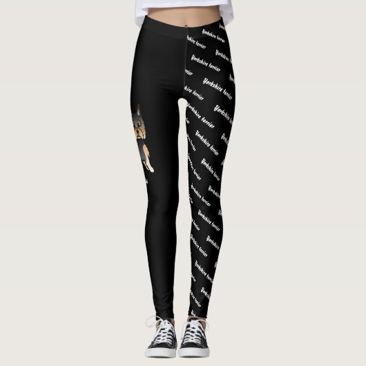 Black and Tan Yorkie & Dog's name and Breed Leggings (Voorkant)