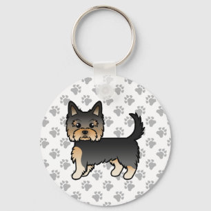 Black and Tan Yorkshire Terrier Cartoon Dog & Paws Sleutelhanger
