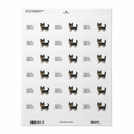 Black and Tan Yorkshire Terrier Dog & Custom Text Etiket (Full Sheet)