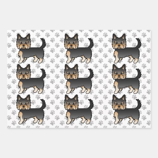 Black and Tan Yorkshire Terrier Dog Pattern Inpakpapier Vel (Voorkant)