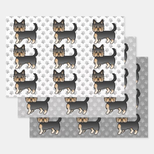 Black and Tan Yorkshire Terrier Dog Pattern Inpakpapier Vel (Set)