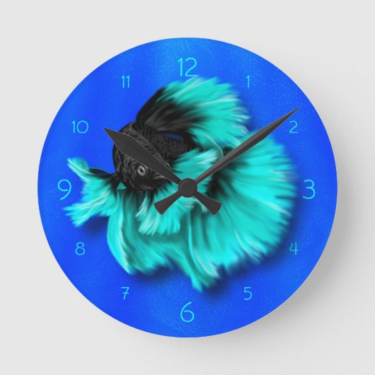 Black and Teal Siamese Fighting Fish Ronde Klok (Voorkant)