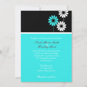 Black and Turquoise Daisy Wedding Invitation Kaart (Voorkant)