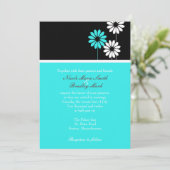 Black and Turquoise Daisy Wedding Invitation Kaart (Staand voorkant)