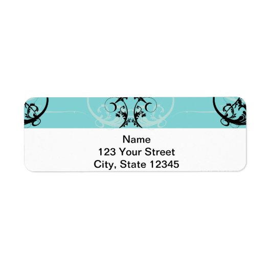 Black and Turquoise Floral Etiket (Voorkant)