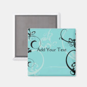 Black and Turquoise Floral Magneet (Voorkant / Achterkant)