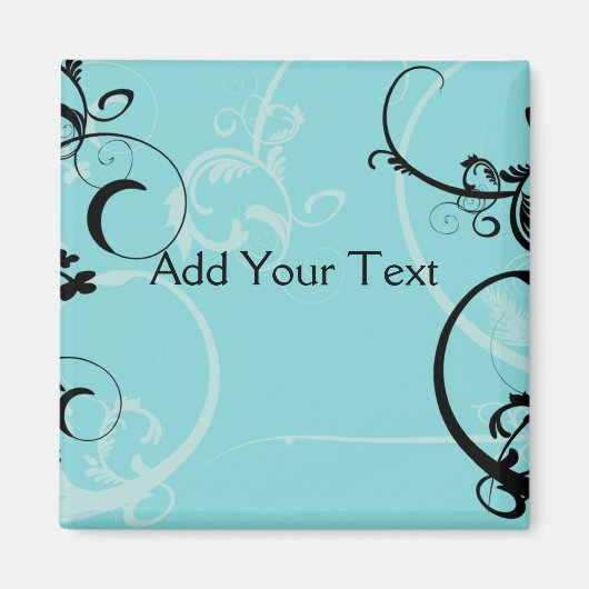 Black and Turquoise Floral Magneet (Voorkant)